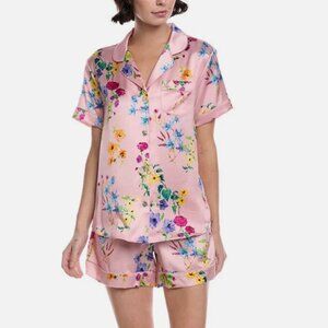 Petite Plume Womens Short Sleeve Shorts Silk Pink Floral Pajama Set NWT XS
